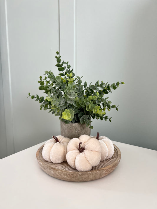 Set of Three White Velvet Pumpkins