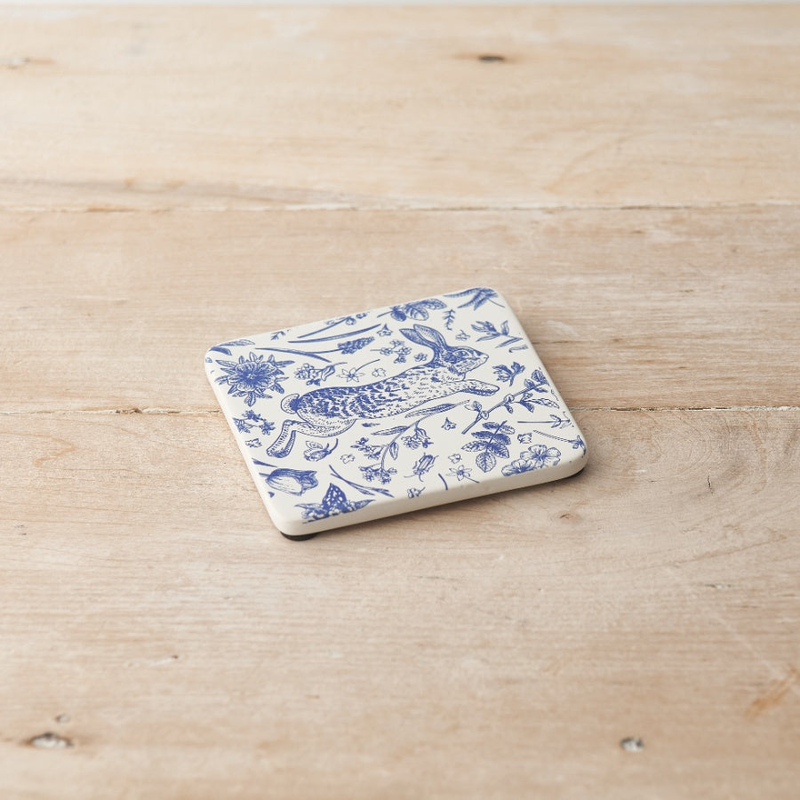 Blue Hare Floral Coaster