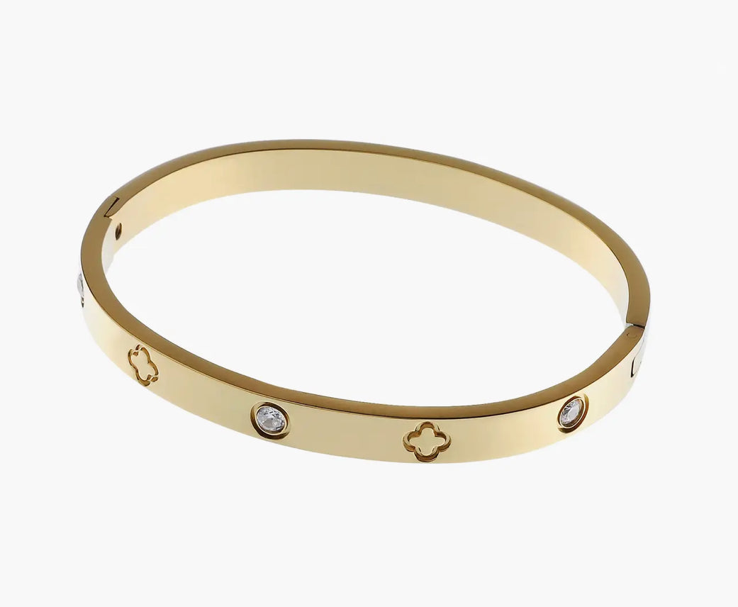 Clover & Crystal Bangle Gold