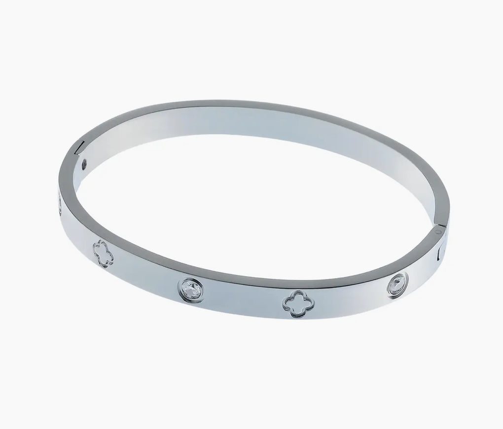 Clover & Crystal Bangle Silver