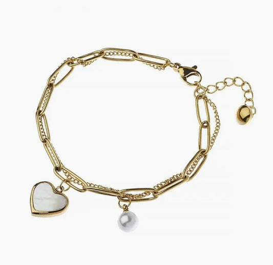 Cable Chain Bracelet With Pearl Heart