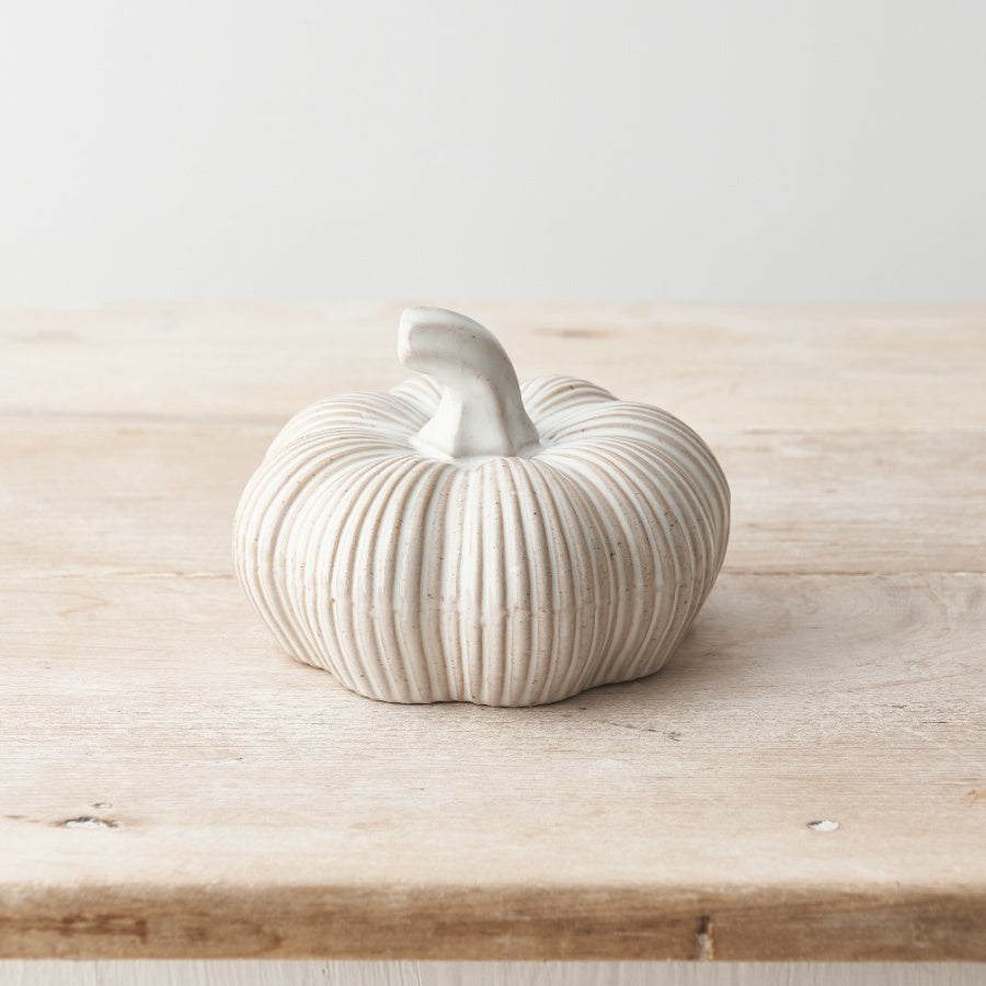 Cream Ribbed Ceramic Pumpkin