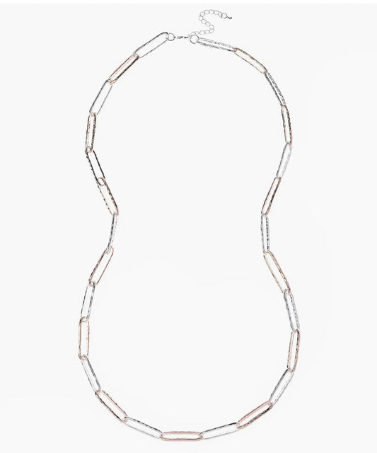 Two Tone Hammered Paperclip Necklace