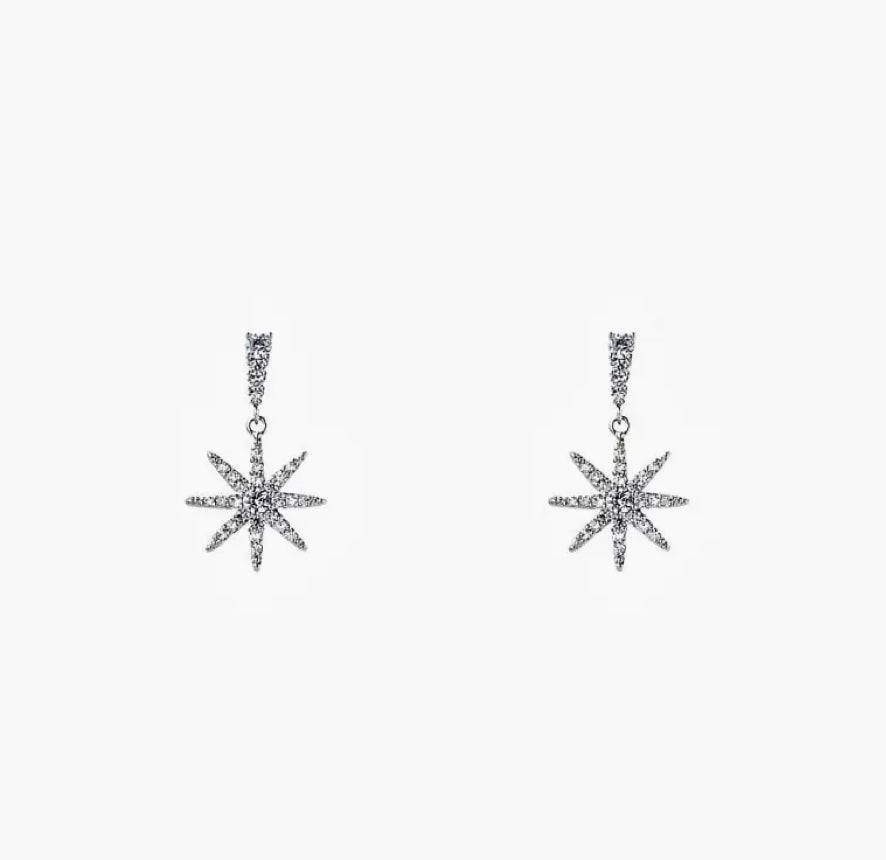 Silver Crystal Star Drop Earrings