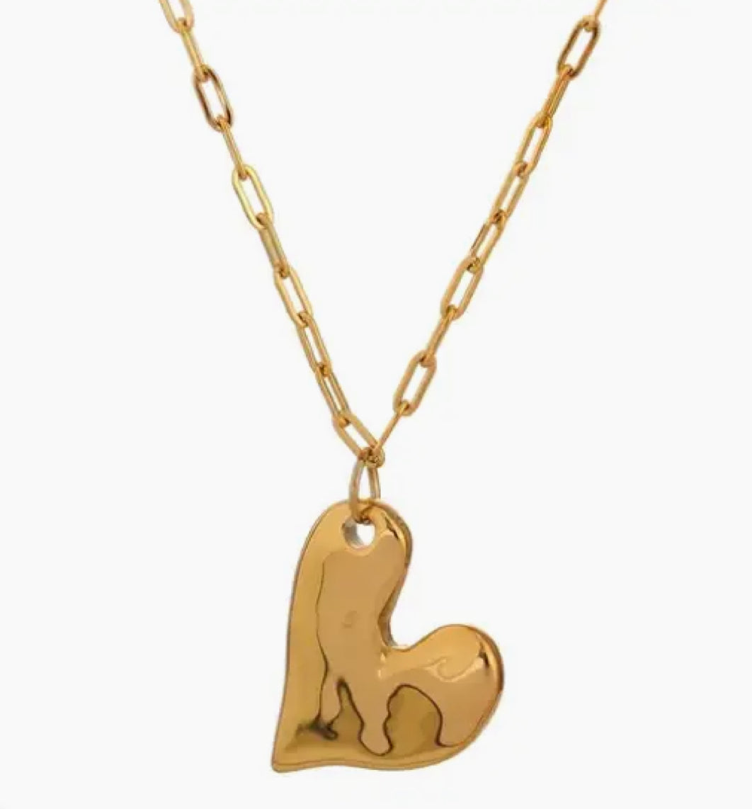 Hammered Heart Gold Necklace