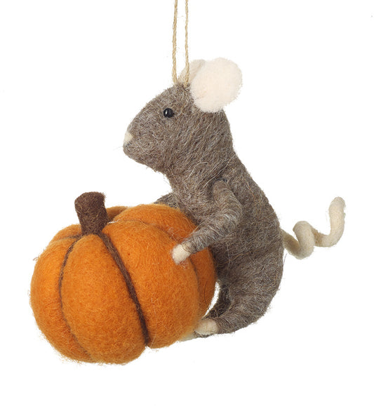 Felt Mouse With Orange Pumpkin