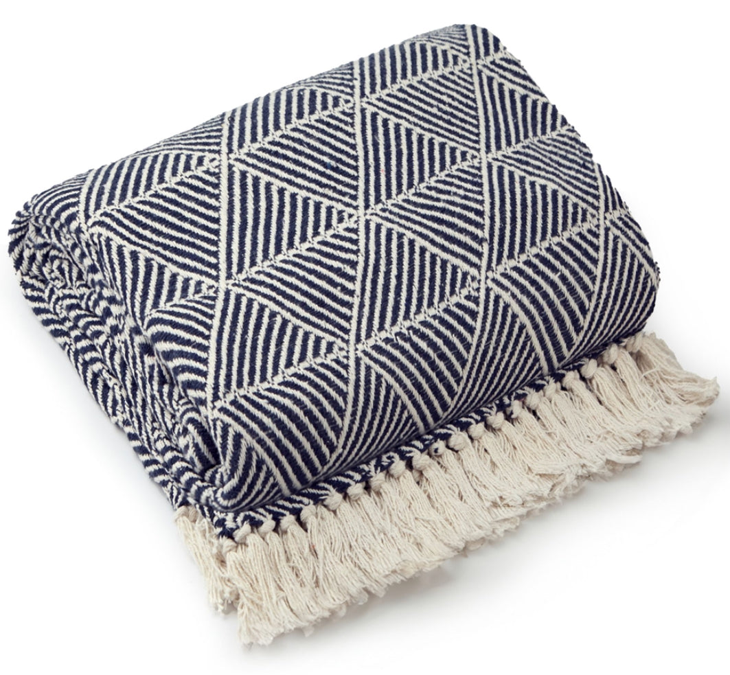 Cotton Throw / Picnic Blanket Navy