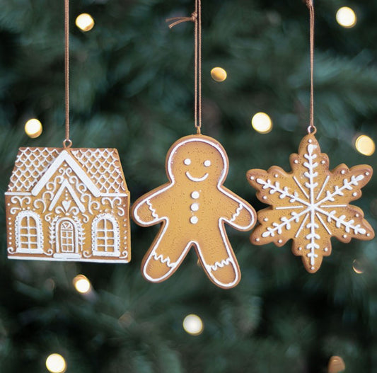 Set of 3 Hanging Christmas Gingerbread Ornaments