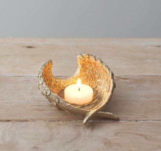 Gold Angel Wing Tea Light Holder