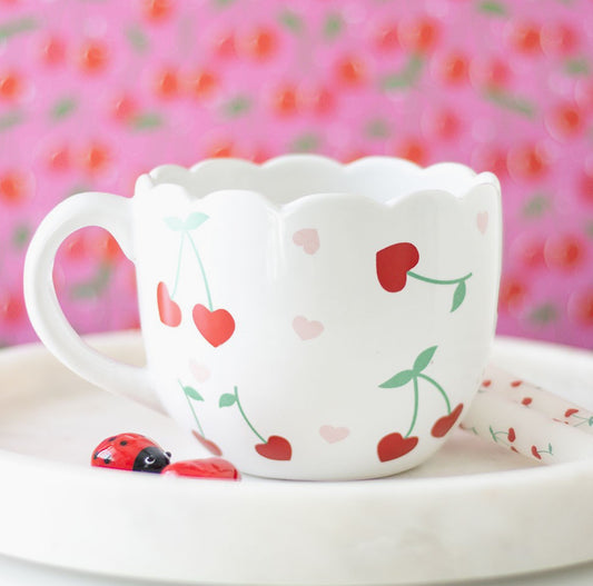 Scallop Cherry Ceramic Mug