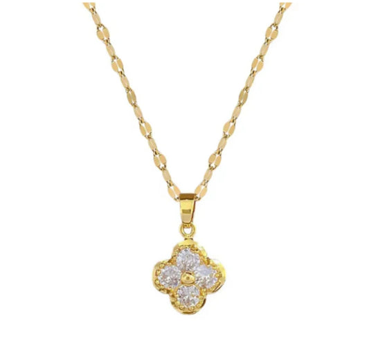 Gold Clover Diamanté Necklace