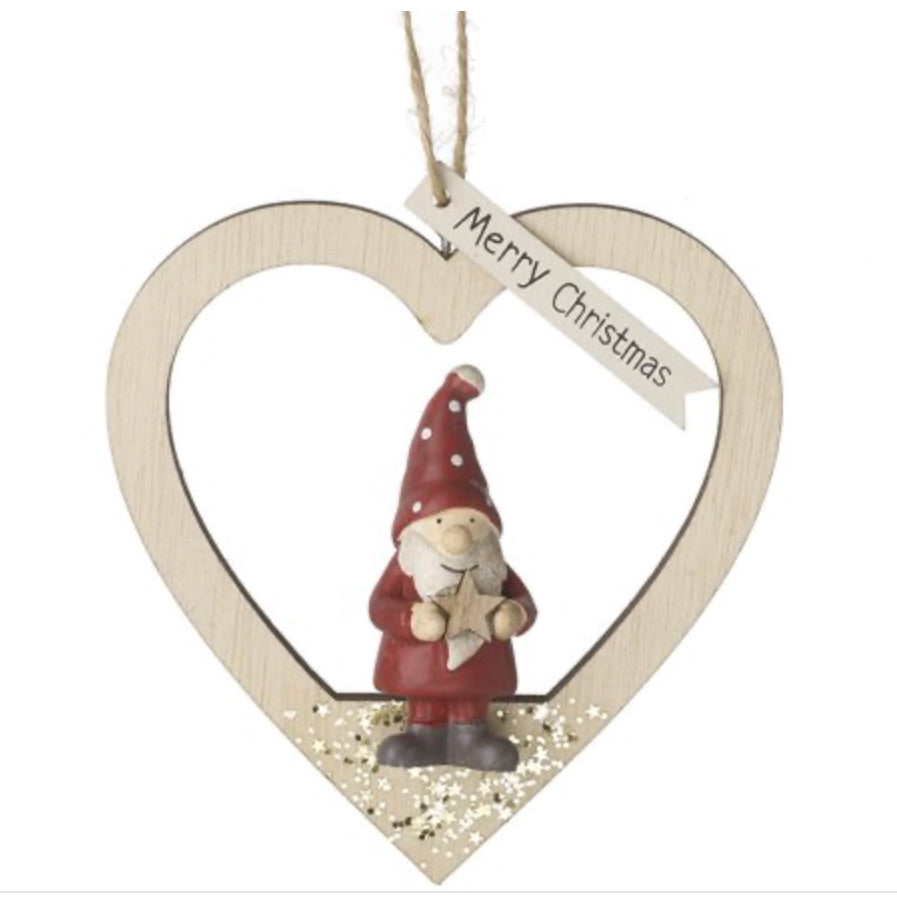 Wooden Santa Heart Decoration