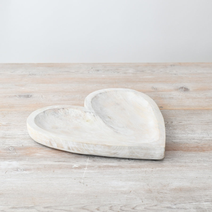 White Wash Wooden Heart Tray