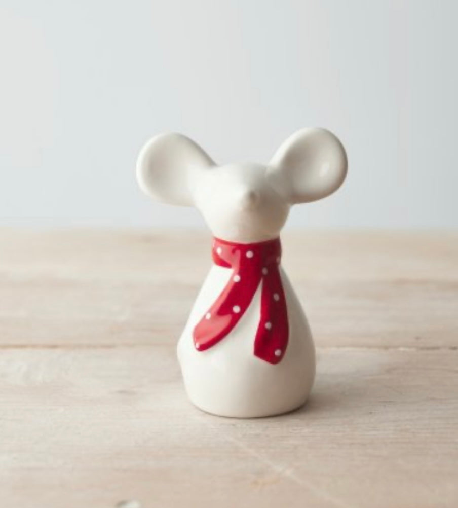 White Ceramic Mouse With Scarf