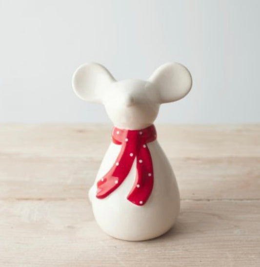 White Ceramic Mouse With Scarf