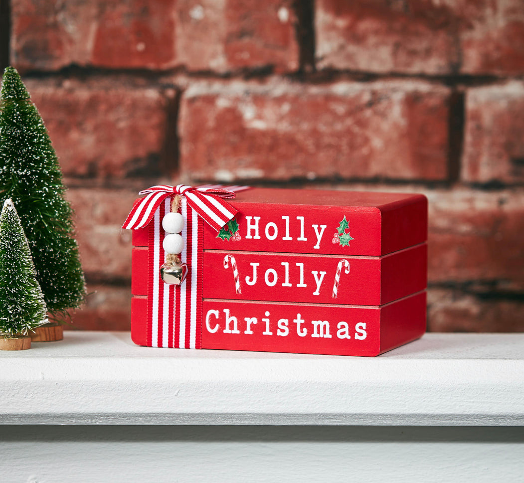 Festive Wooden Book Stack