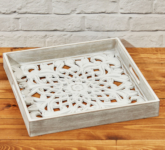 Carved Square Wooden Tray